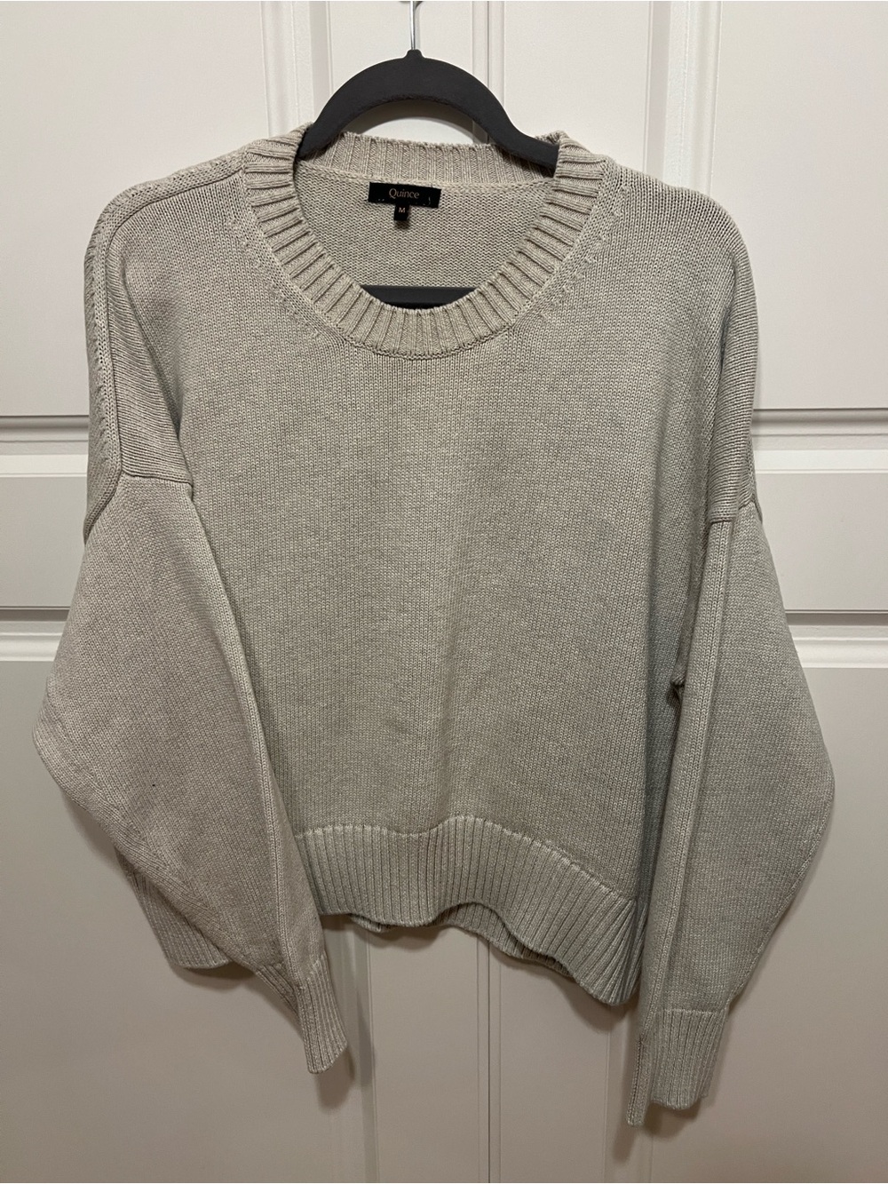 Quince 100% Organic Cotton Boyfriend Crewneck Sweater, M, Speckled Beige